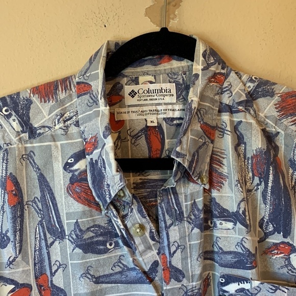Columbia Men’s Fishing Lure Print Shirt XL Cotton Button-Up Short Sleeve Casual - Picture 8 of 11
